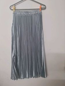 Pleated Satin long Skirt party wear silver