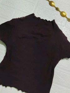 Dark Purple brown Butterfly Print fitted top