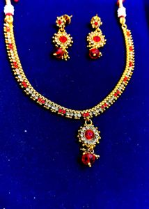 Exquisite Indian Necklace Set with Red Stone