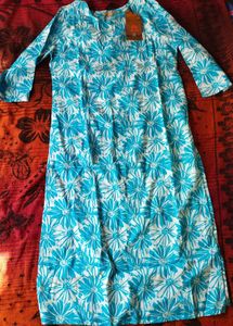 Blue Floral Cotton Kurta