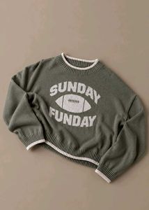 OLIVE GREEN SUNDAY FOOTBALL GRAPHIC KNIT SWEATER