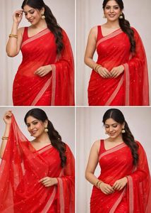 Elegant Red Embellished Saree Very Light Weighted