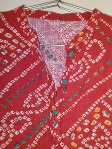 Red Bandhani Print Kurta