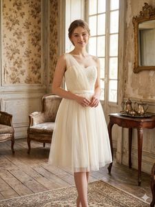 3 for 999 Elegant Cream One-Shoulder Tulle Dress