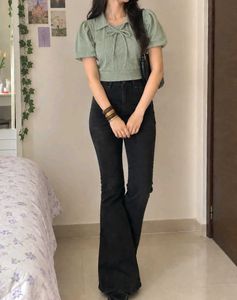 Cute Sage Green Puff Sleeve Top
