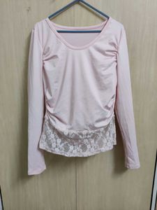 Pastel Pink Lace Trim Long Sleeve Top from Savana