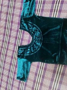 Teal Velvet Embroidered Blouse