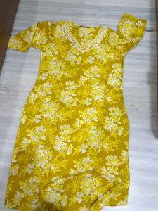 Vibrant Yellow Floral Kurta pant dupta set