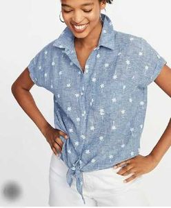 Old Navy Palm Print Tie-Front Shirt