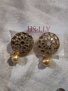 Designer Round Mirror Work Earrings