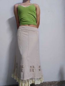 Beige vintage Skirt with Flower Cutouts