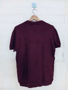 Zara Men's Burgundy Knit Polo Shirt