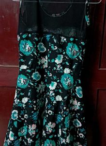 Floral Print Fit and Flare black Dress