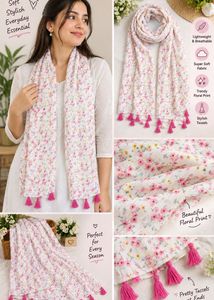 Floral Print Scarf with Tassels