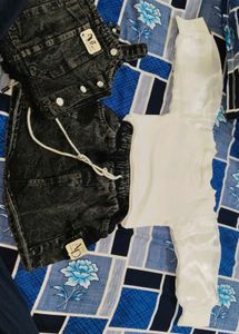 Denim Overalls Shorts Set