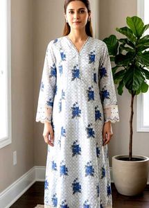 Women’s Elegant Blue Floral Printed Straight Kurta