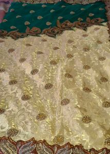 Elegant Teal Saree with Gold Blouse