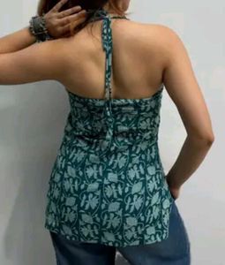 Floral halter neck short kurti