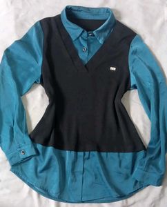 Chic Teal & Black Layered Top