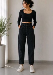Black Paperbag Mom Fit Jeans