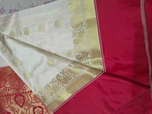 Elegant Red &amp; Cream Silk Sarees ( Combo )