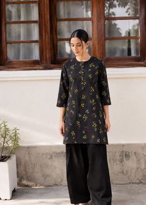 Black Floral Print Kurta