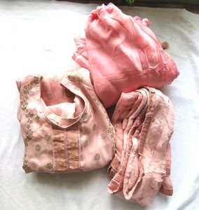 Pink Shaded Banarasi Kurta Set (Women's)