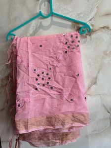 Pink Mirror Work Dupatta with Tassels
