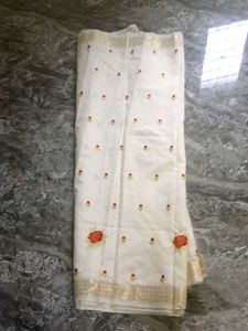 Elegant Off-White Embroidered Saree