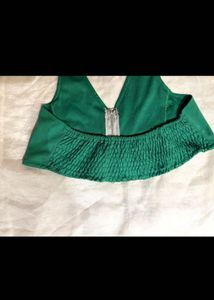 Green Halter Zip Crop Top