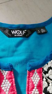 Blue And Black Colour Dot Kurti long Slevees
