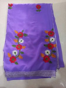 Lavender Chiffon Saree with Floral Embroidery
