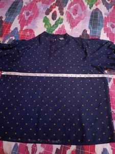 Navy Blue Polka Dot top, puff sleeves