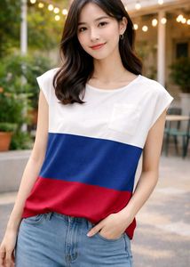 White Red Blue Stripes Top For Women