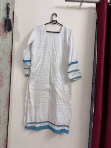 White Kurta with Blue Accents