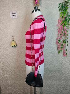 Pink &amp; Red Striped Long Sleeve Top