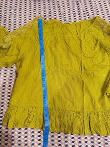 Only - Mustard Yellow Lace Detail Peplum Top
