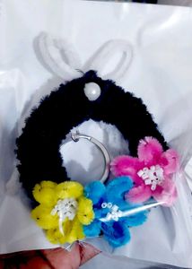 Handmade Fluffy Black Wreath Keychain