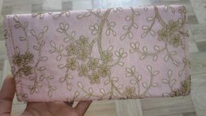 Embroidered Pink Clutch