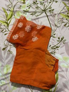 Beautiful Orange Embroidered Saree
