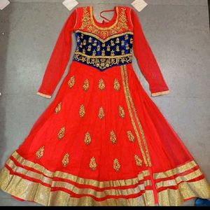 Stunning Red & Blue Embellished Anarkali Gown