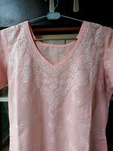 Peach colored Embroidered Kurta + Patiala Salwar