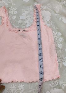 Cute Pink Ribbed Lettuce Trim Tank Top