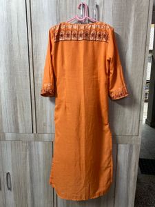 Orange foil print kurta