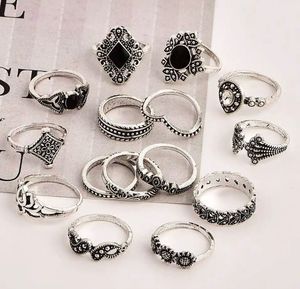 Boho Silver Tone Ring Set of 15