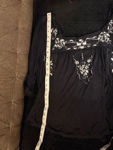 Black Embroidered Square Neck Top