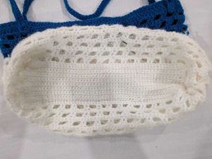 Crochet Celestial Theme White-Blue Tote Bag
