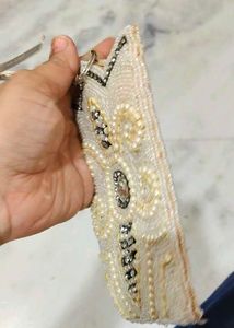 Vintage white pearl beaded crown &amp; beautiful clutc