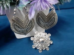 Oxidised Silver Earring and ring combo
