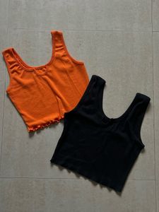 Orange & Black Crop Tank Tops (2 Pc Set)